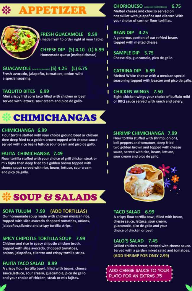 Page 1 of menu, Casa Catrina Mexican Conway, AR