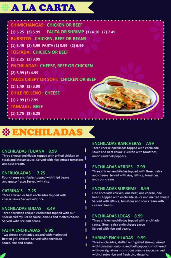 Page 2 of menu, Casa Catrina Mexican Conway, AR