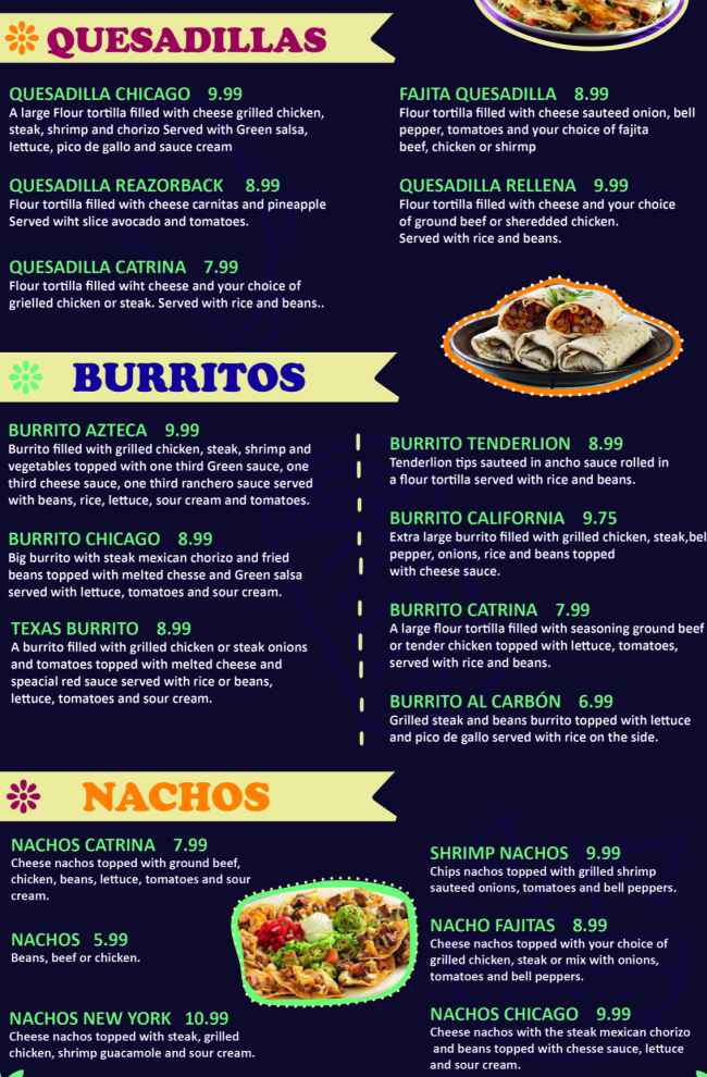 Page 3 of menu, Casa Catrina Mexican Conway, AR