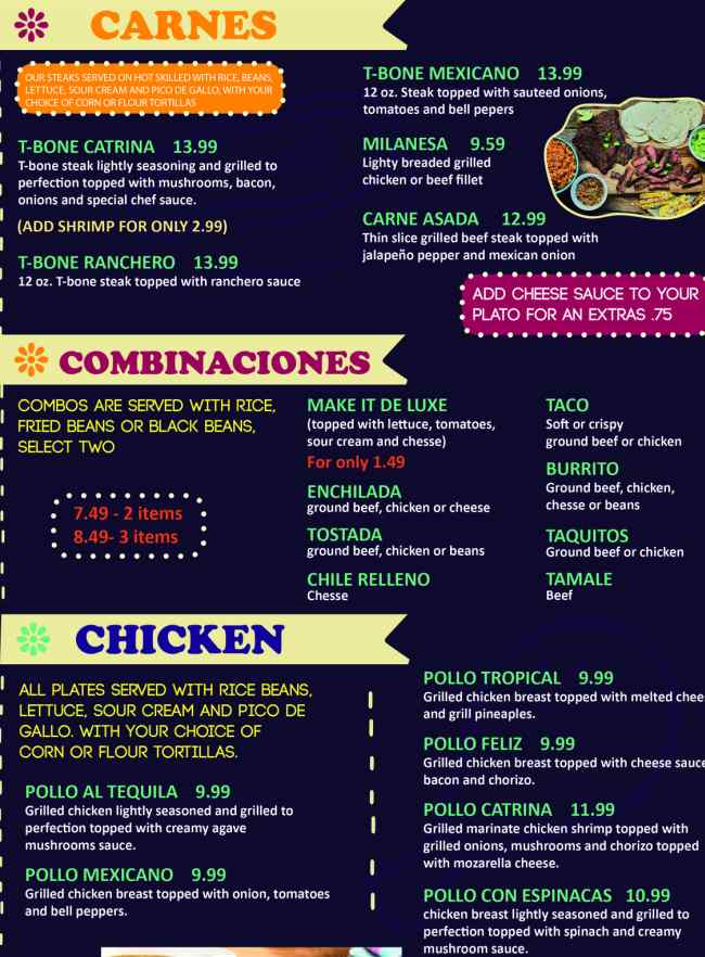 Page 4 of menu, Casa Catrina Mexican Conway, AR