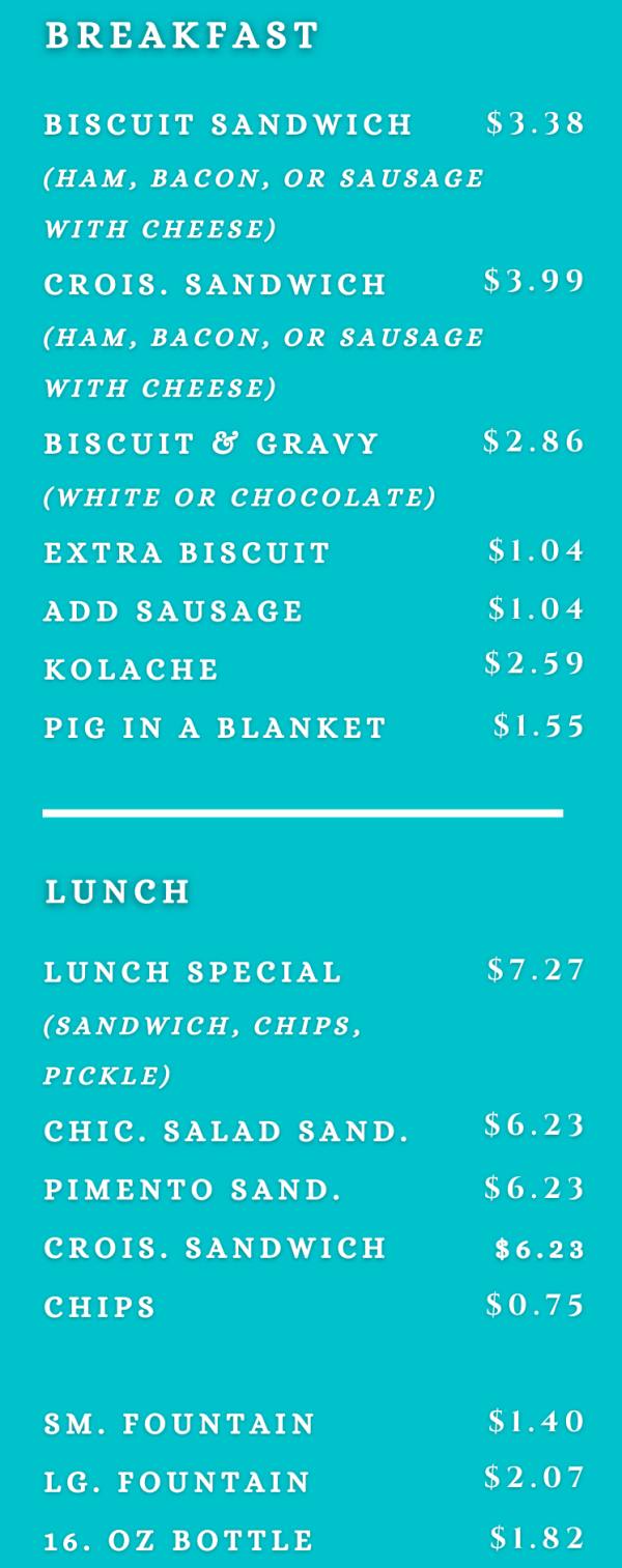 Page 2 of menu, Julie's Sweet Shoppe Conway, AR