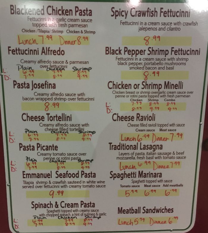 Page 1 of menu, The Pasta House Food Truck Conway, AR