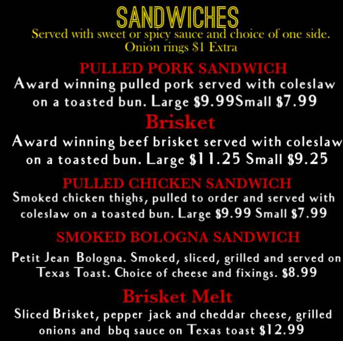 Page 2 of menu, Road Hog BBQ Conway, AR