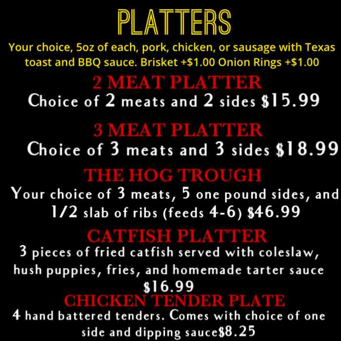 Page 3 of menu, Road Hog BBQ Conway, AR