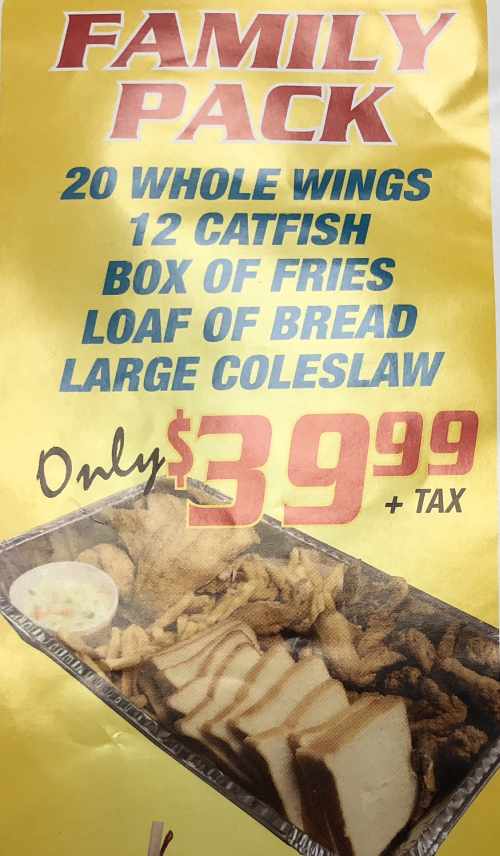 Page 5 of menu, Shark's Fish & Chicken in Conway, AR