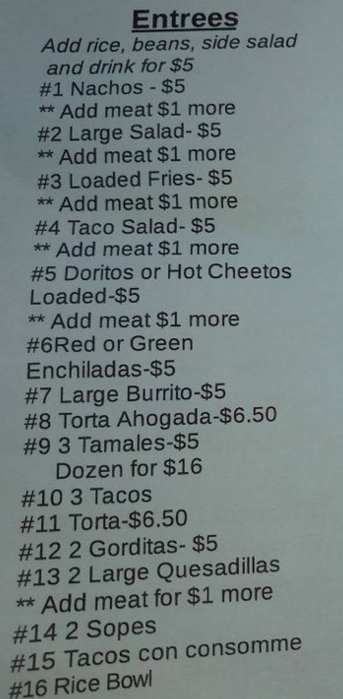 Page 4 of menu, Taqueria Don Manny Conway, AR