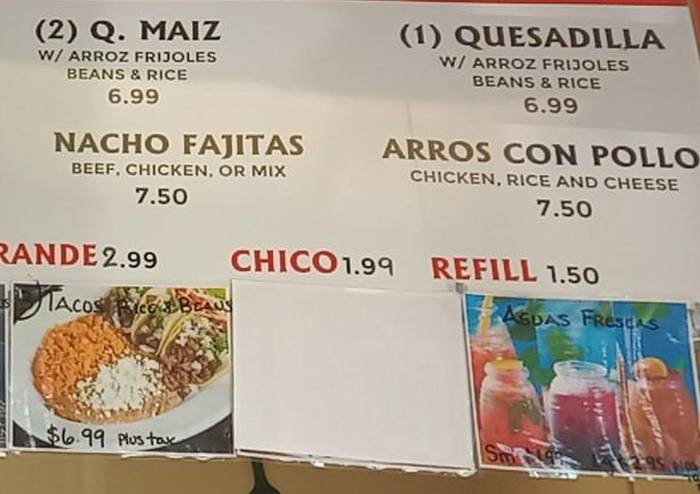 Page 1 of menu, Taqueria el Macho Conway, AR