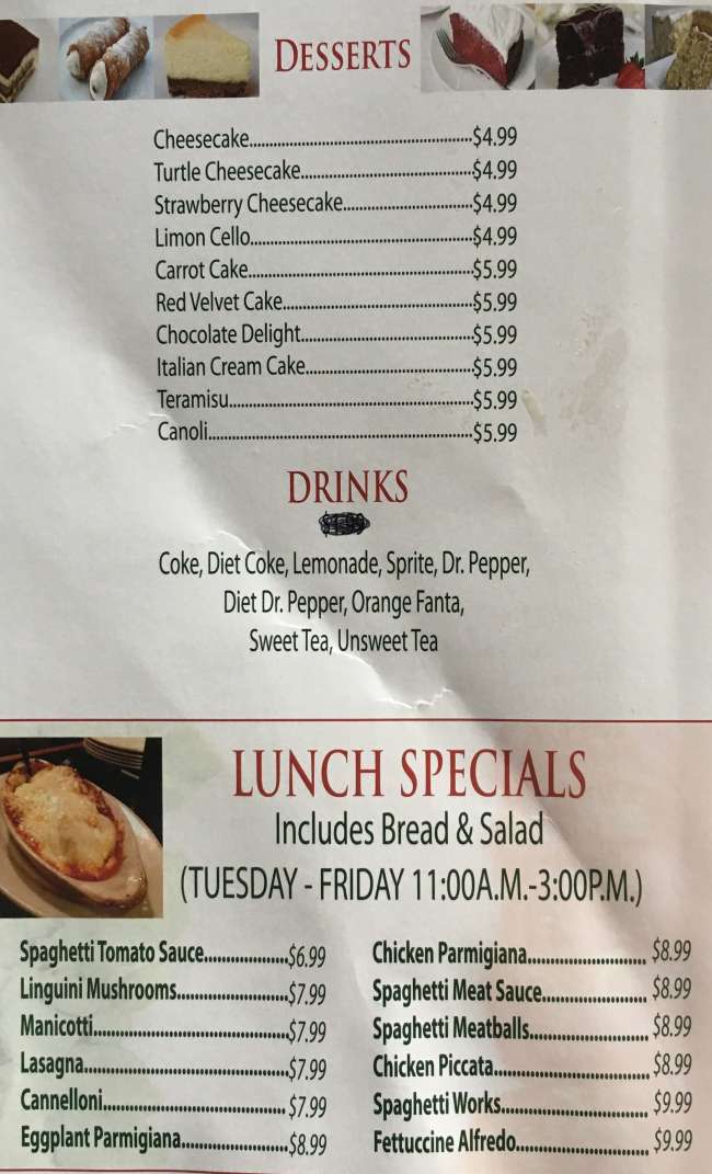 Page 3 of menu, Verona Italian Restaurant in Conway, AR