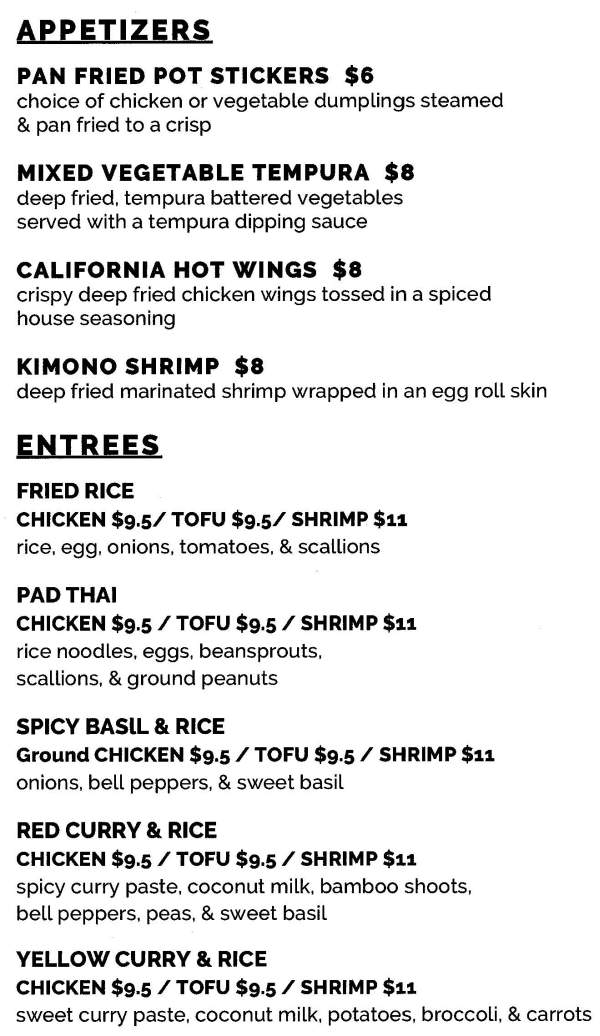 Page 1 of menu, Zen in Conway, AR